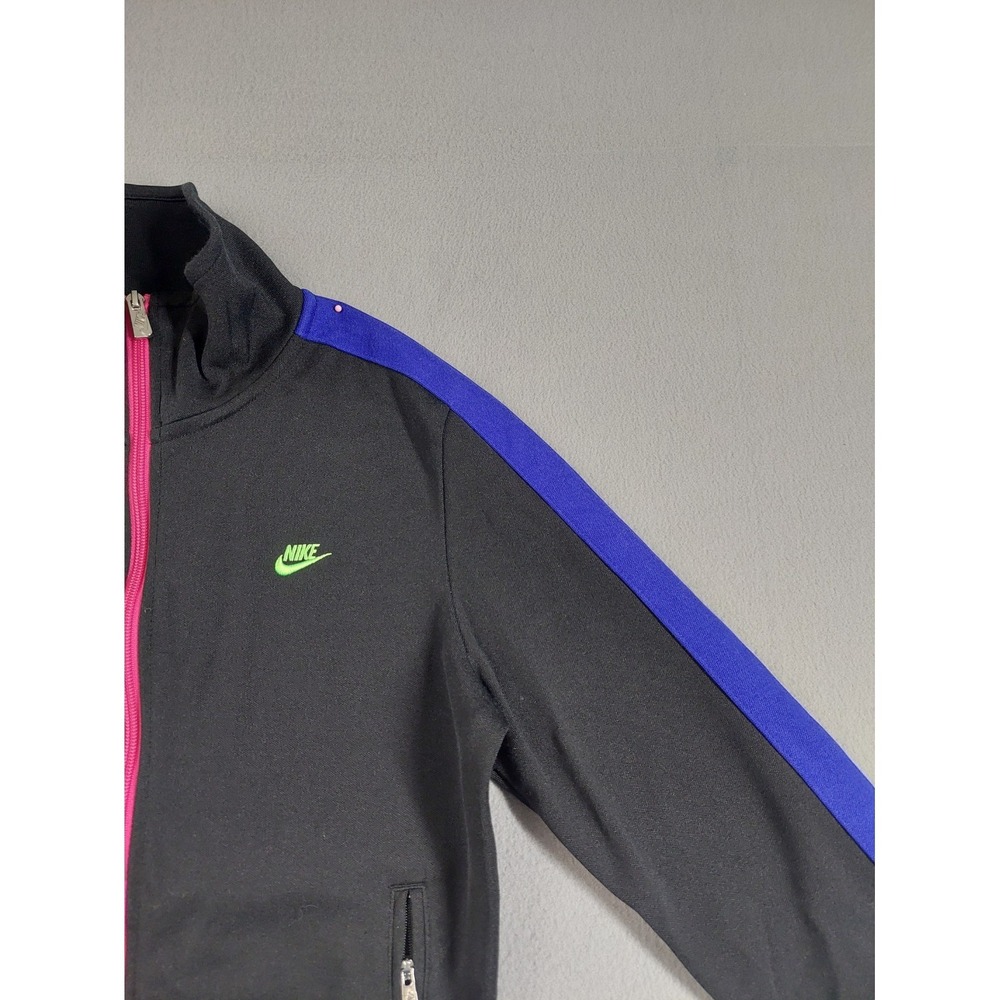 Nike Women Track Jacket M Black Pink Swoosh Logo Full Zip Mock Neck Retro Y2K - Picture 2 of 16